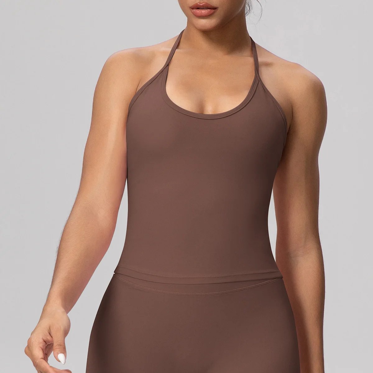 

Halter Tops Women Fitness Backless Gym Top With Built-in Bra Quick Dry Slim Fit Sports Vest Neck Strappy Yoga Tank Tops