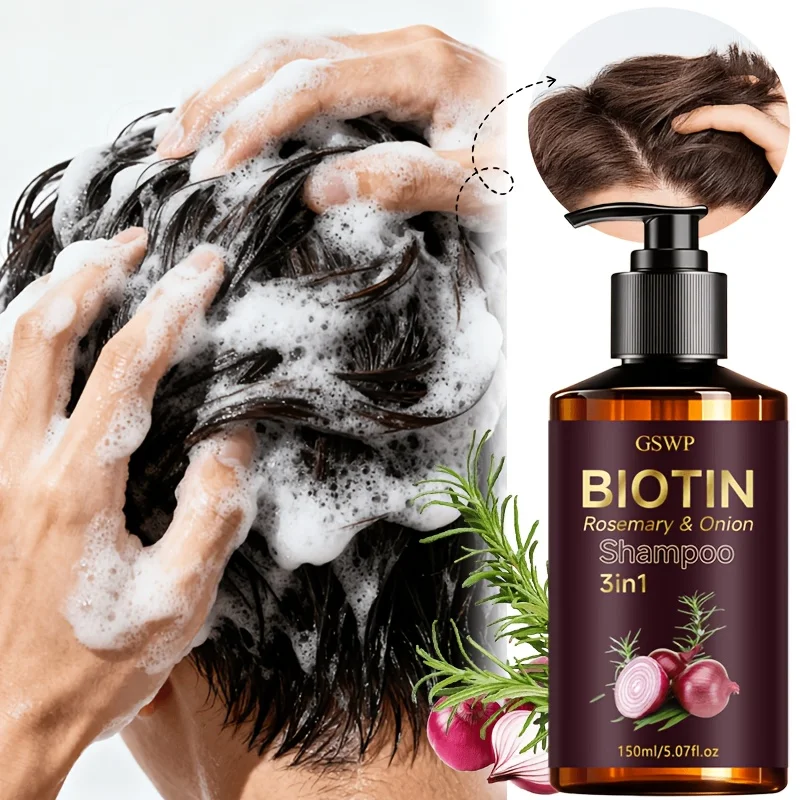 GSWP 3in1 Biotin Rosemary & Onion Shampoo. Deeply Cleanses Scalp, Controls Excess Oil, Moisturizes, Softens and Nourishes. 150ml