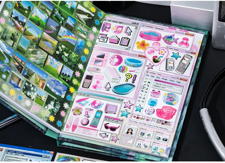 Vintage Multi Story Series Sticker Book - 27/30 Sheets Food-Y2K Themed Creative DIY Scrapbook Japanese Stationery Framed Album