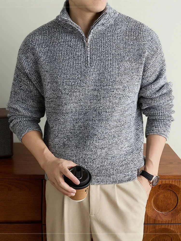 Fashionable Stand Collar Knitted Pullover Long Sleeve Thick Knitting Sweater Daily Casual Autumn Winter Warm Polo Shirts For Men