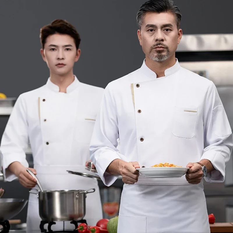 Veste de chef à manches longues pour hommes et femmes, manteau de cuisine, uniforme de restaurant