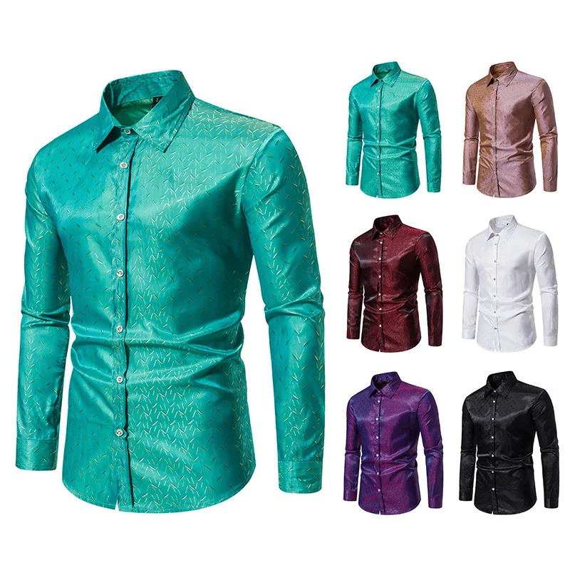 Men's Shirt National Style Jacquard Casual Long Sleeve Shirt Bottom Shirt Men's Top
