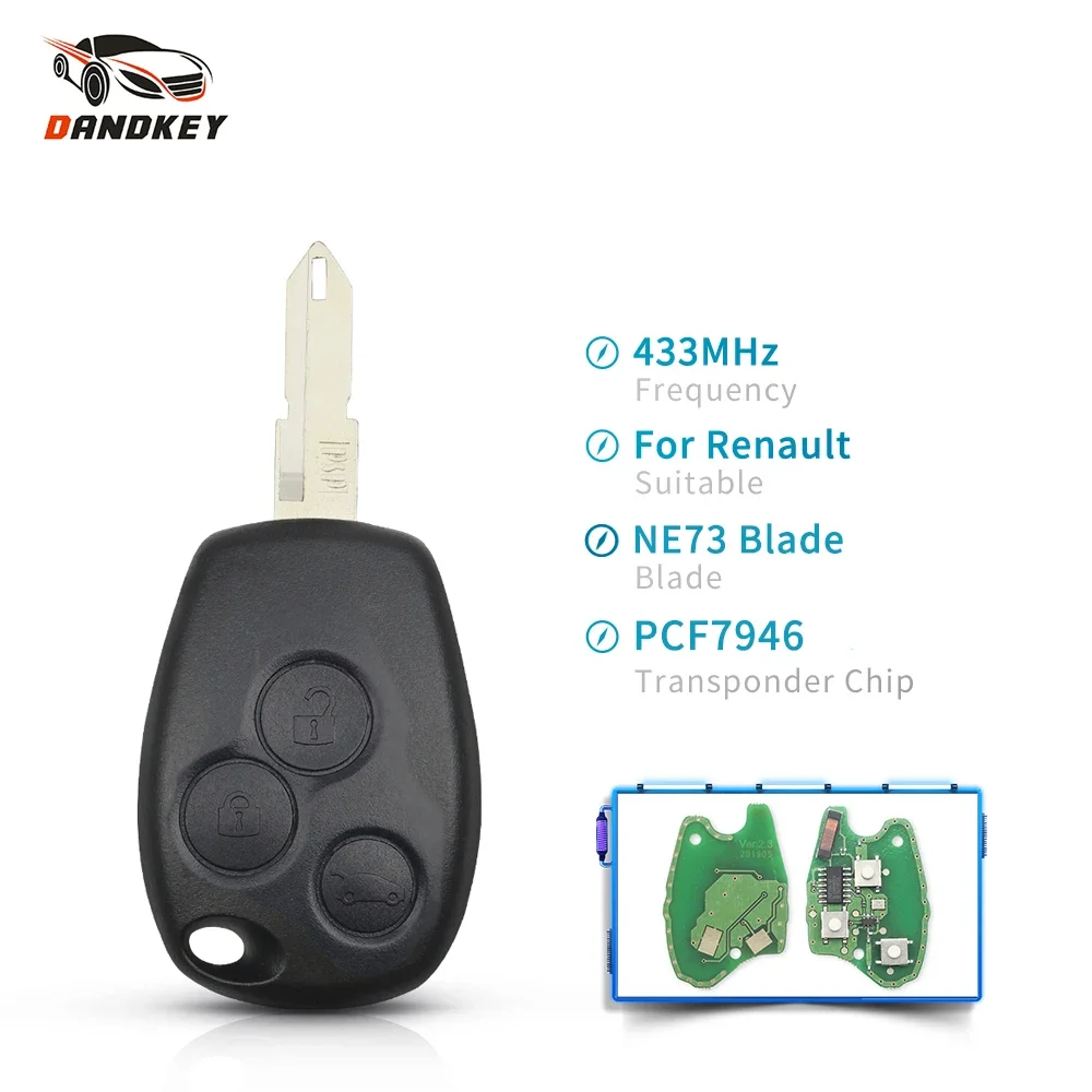 

Dandkey 433MHZ PCF7946 Chip For Renault Trafic Vivaro Primastar Movano 2/3 Button Keyless Replacement Remote Car Key Control Fob