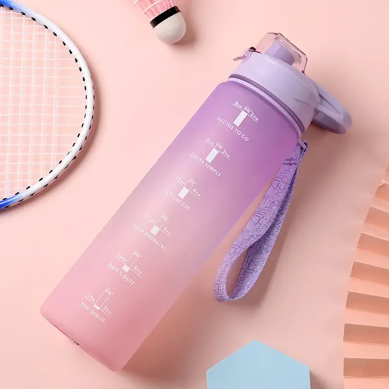 1000ml Gradient Color Sports Water Bottle With Time Marker