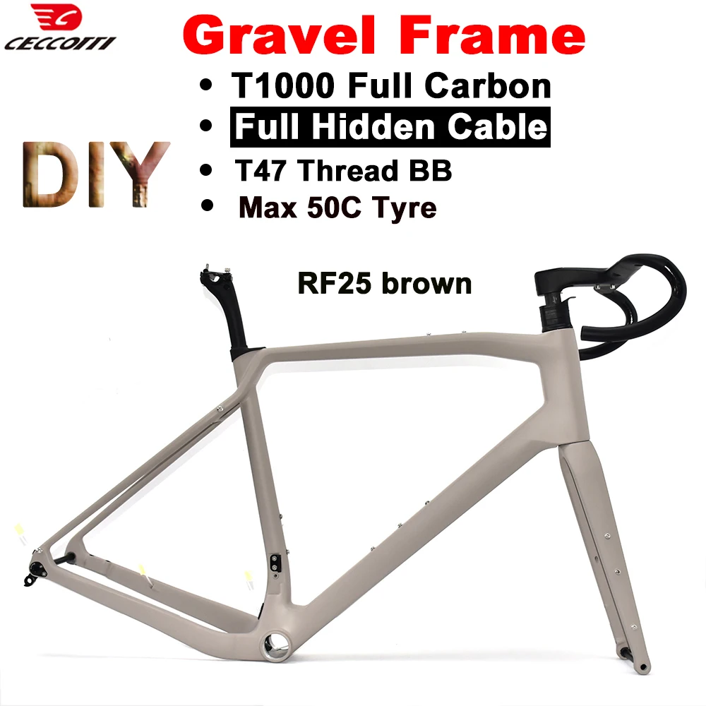 CECCOTTI DIY Color For Gravel Frame Max Use 50C Tire Carbon Bicycle Frameset Factory Price Warranty 2 Years T1000 Carbon Frame
