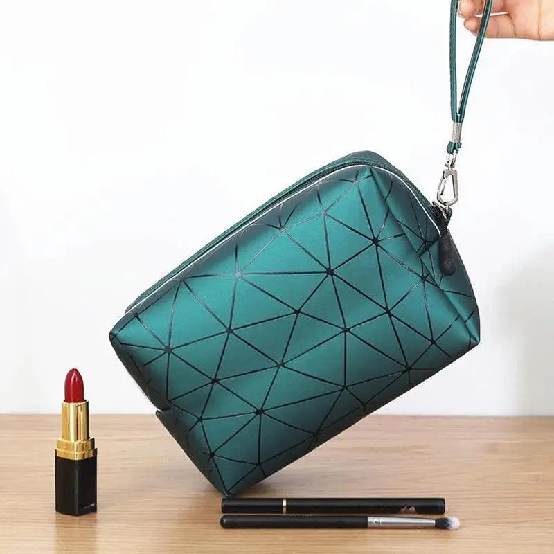 Kosmetiktasche mit geometrischem Muster, wasserdicht, tragbar, Handtasche für Make-up, große Kapazität, Aufbewahrungsorganizer für Frauen, Geschenk – Detail 3