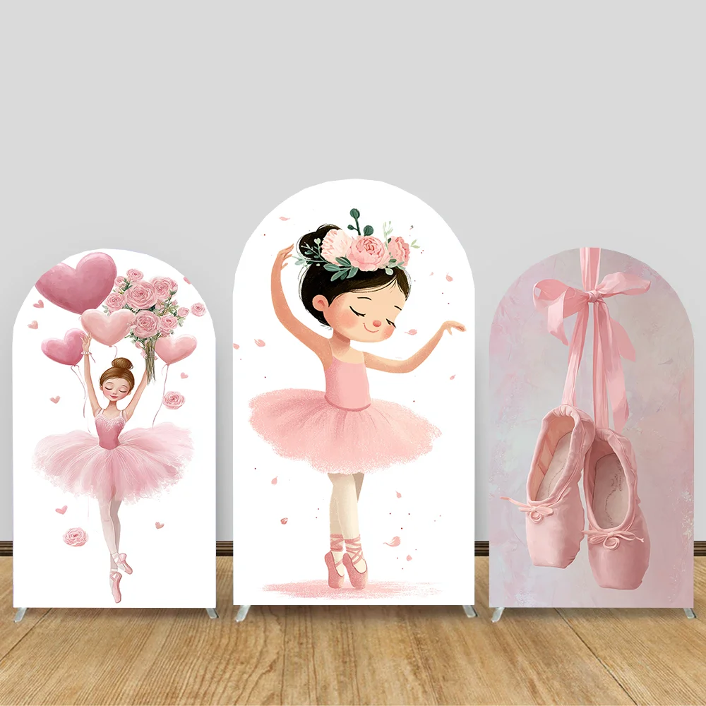 

Pink Fairy Floral Arch Cover Backdrop Ballet Shoe Bow For Baby Shower Girls Birthday Party Photo Booth Background Decoration