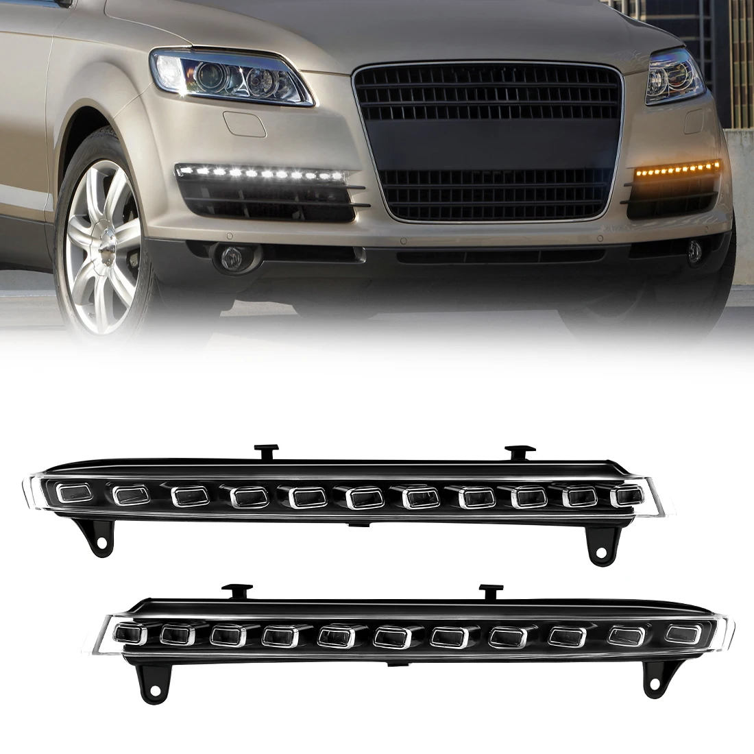 

Дневные ходовые огни для Audi Q7 2006-2009, 2 шт., динамические ДХО с функцией поворотников, автомобильные аксессуары, 12В