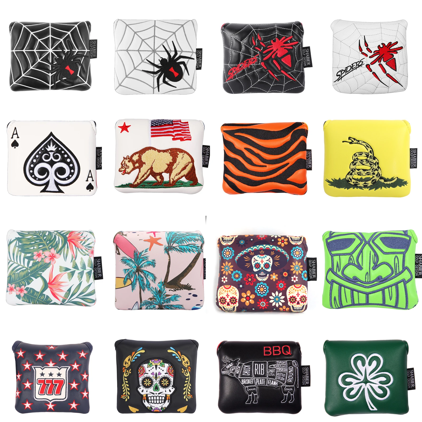 

1pc PU Leather with Embroidery Magnet Golf Club Square Mallet Putter Head Cover Headcover