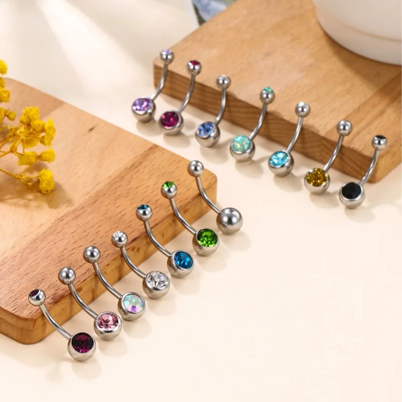G23 Titanium Belly Button Ring 14G CZ Navel Ring Internal Thread Sexy Navel Nail Hypoallergenic Round Navel Piercing Jewelry