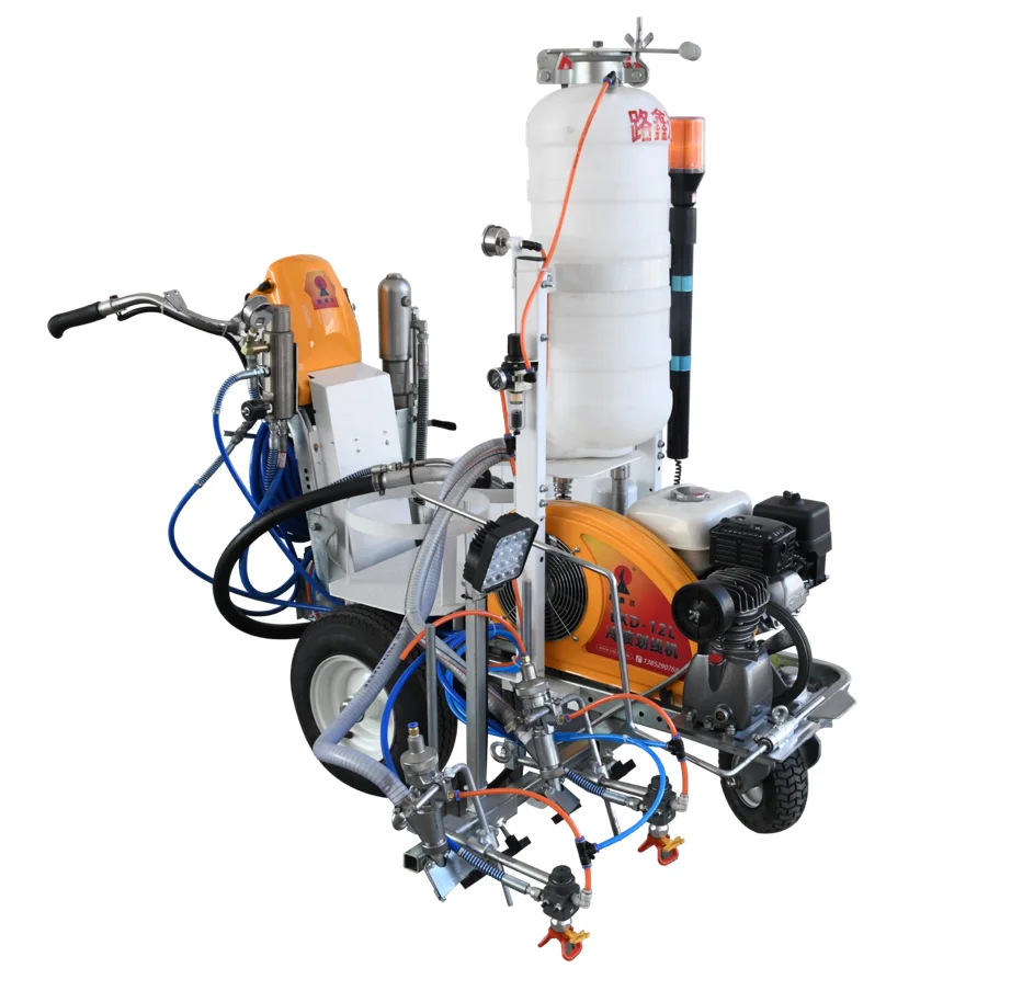 Airless Road Marking Machine with Hydraulic Piston Pump & Glass Beads Spreader Cold Plastic Paint Spray