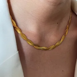 Kuziduocai 100% Stainless Steel New Fashion Jewelry 18K Gold-plated 2 Chains Weaving Women Charm Choker Necklaces Bracelets