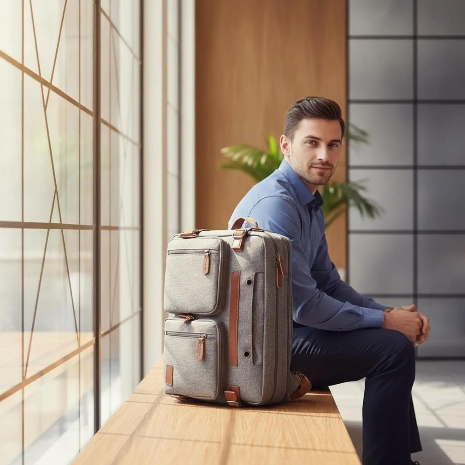 Men Laptop Carrier Convertible Briefcase Backpack with Vertical Side Pocket for Office and Travel Use view 3