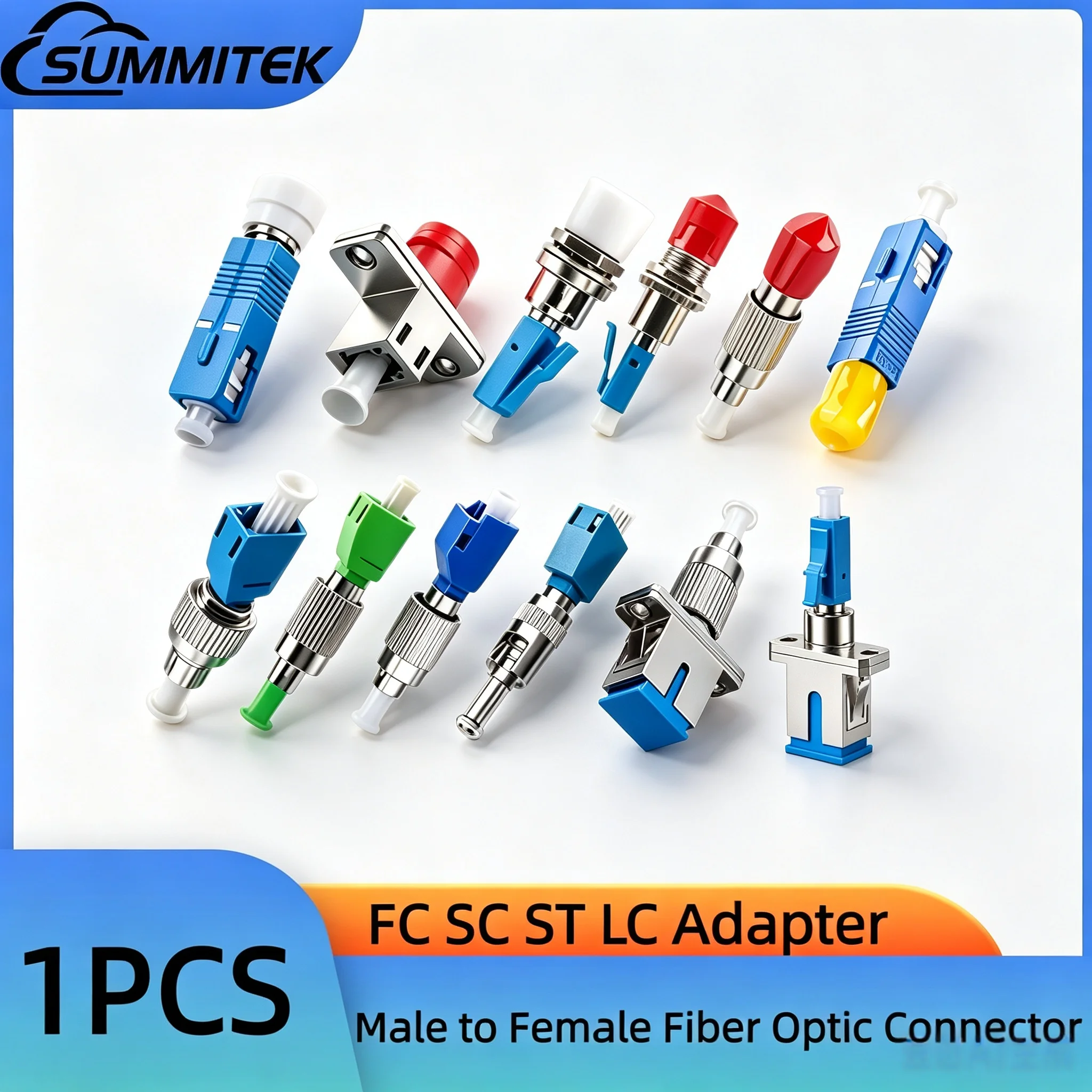 SUMMITEK 1pcs APC/UPC LC/SC/FC/ST Male to Female Fiber Optic Connector FTTH Singlemode Adapter to UPC LC/SC/FC/ST Converter