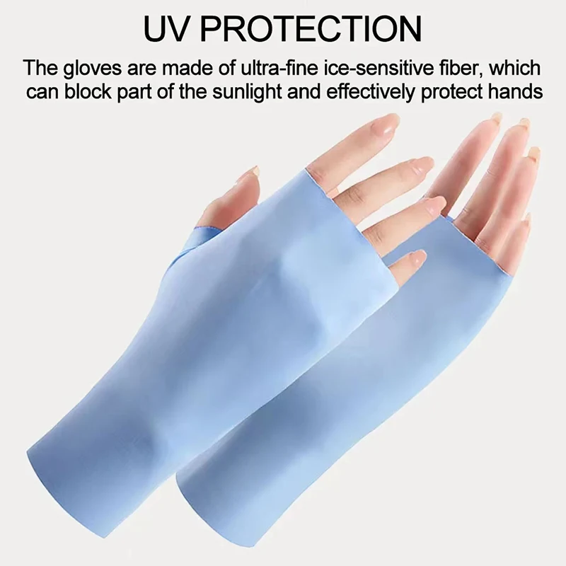 Solid Simple Fingerless Ice Gloves Sun Protection Casual Driving Cycling Short Gloves Thin Breathable Elastic Mittens For Women