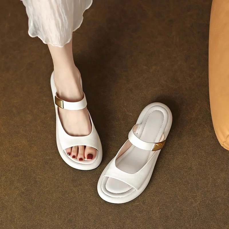 2024 New Flat-bottomed Cool Slippers Women's Summer Wear Casual Seaside Beach Shoe Covers Toe Sandals Fairy Wind One-word Drag