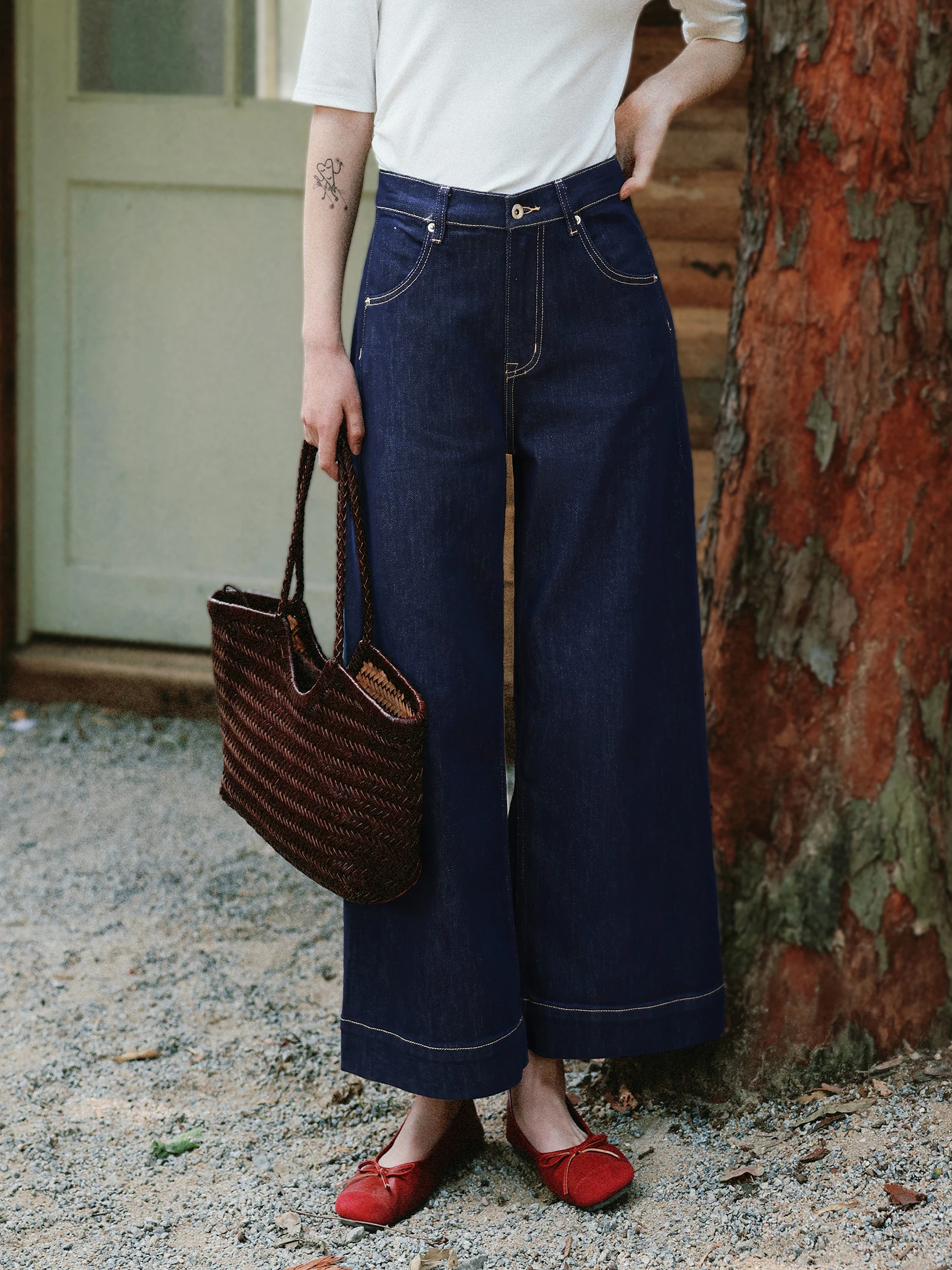 

MUNNS RUIXI Deep Blue High Waist Wide Leg Jeans Loose Design Slimming Effect Original Wood Texture Women's Premium Denim