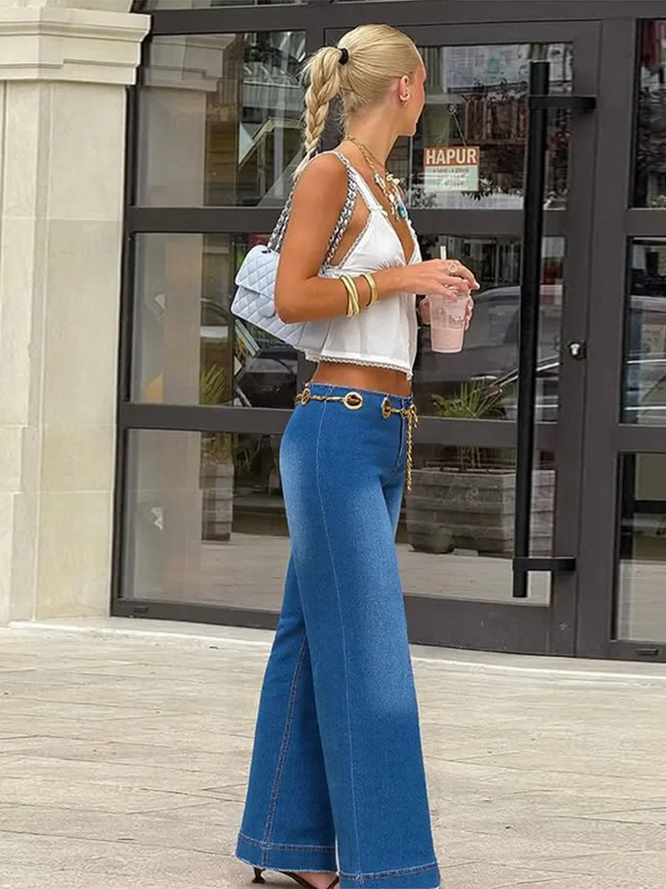

Vintage Denim Pants With Belt Retro High Waist Wide Leg Pockets Long Trousers Female Summer High Street Straight Lady Jeans