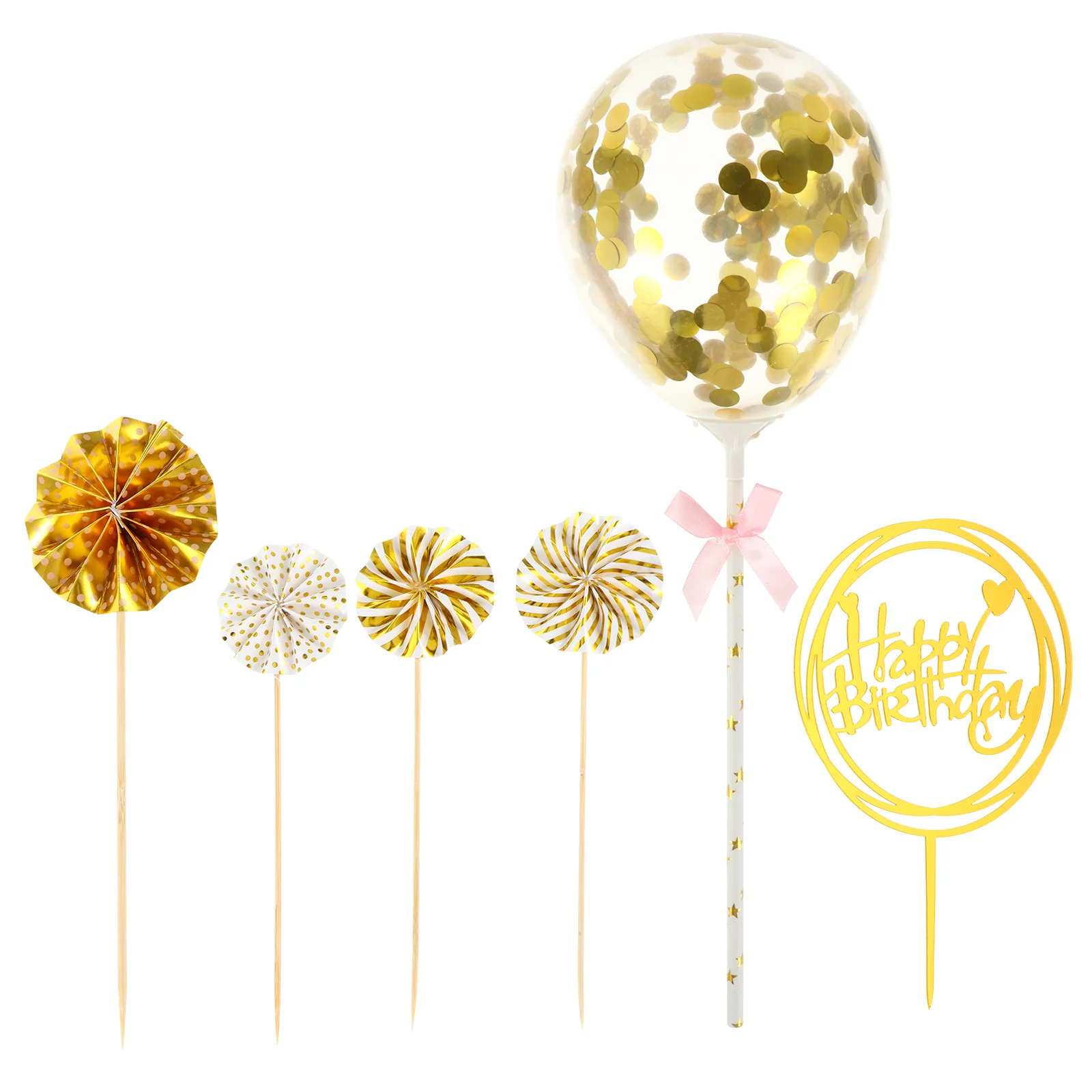 6 Pcs Balloon Cake Picks Birthday Decoration Decorations Sector Decorative Supplies Child Sequins Cupcake Topper