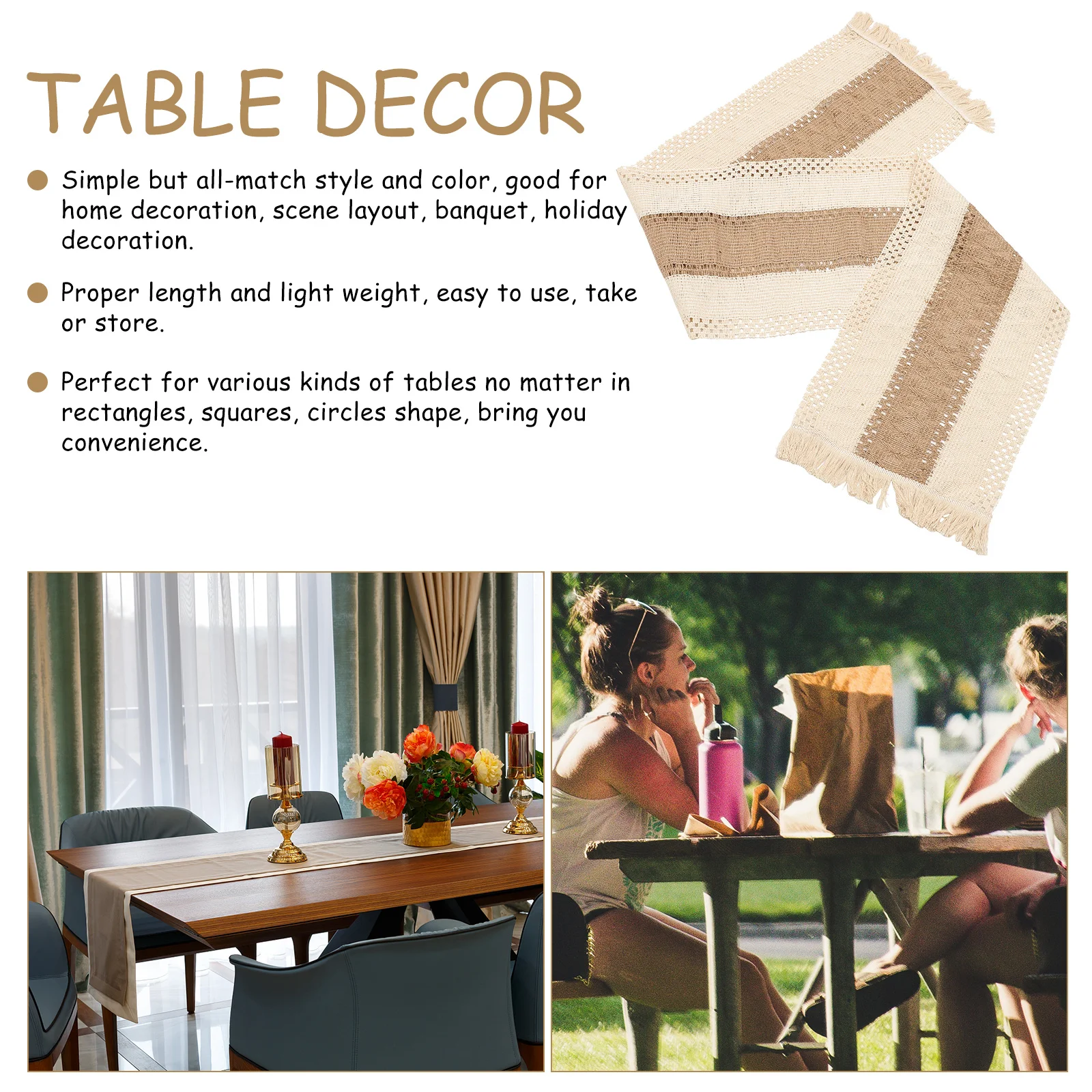 

Creative Minimalist Table Runner Woven Cotton Fabric with Fringes for Country Wedding Beach Event Holiday Banquet Table Decor