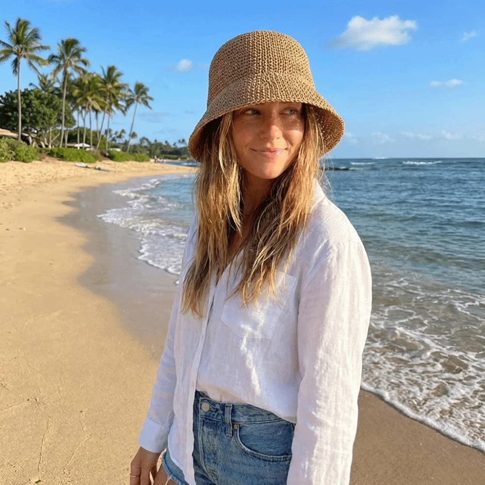 

Fashion Woven Women Sun Hat Korean Style Breathable Straw Fisherman Hat Visor Cap Solid Color Bucket Hat Ladies