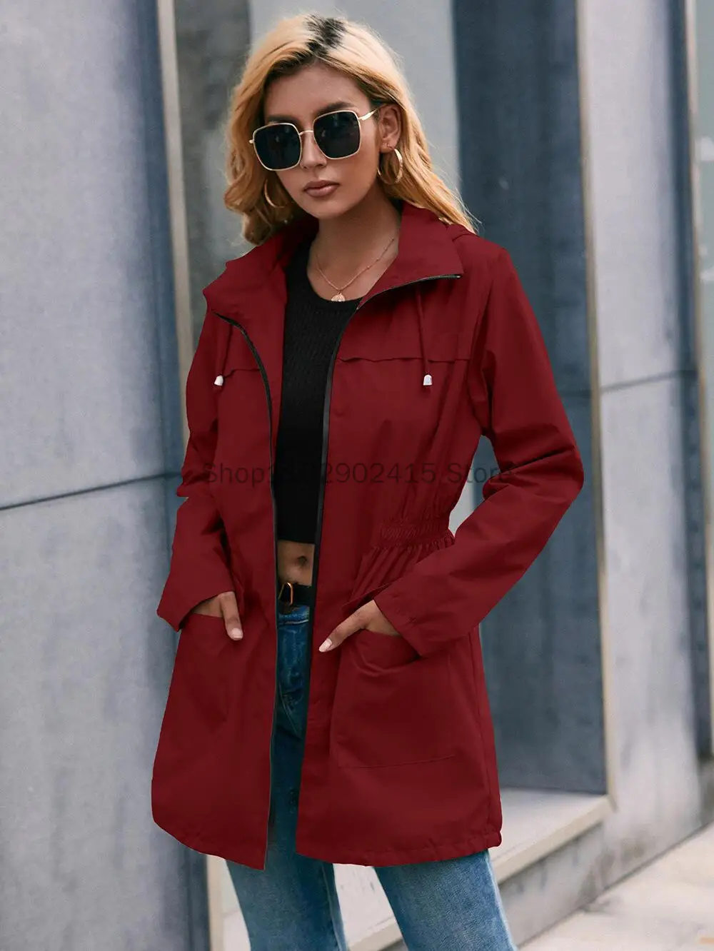 

2023 Autumn Windbreaker Coat Women Rain Jacket Outdoor Waterproof Hooded Raincoat Spring Autumn Outdoor Trench Coat Outwear