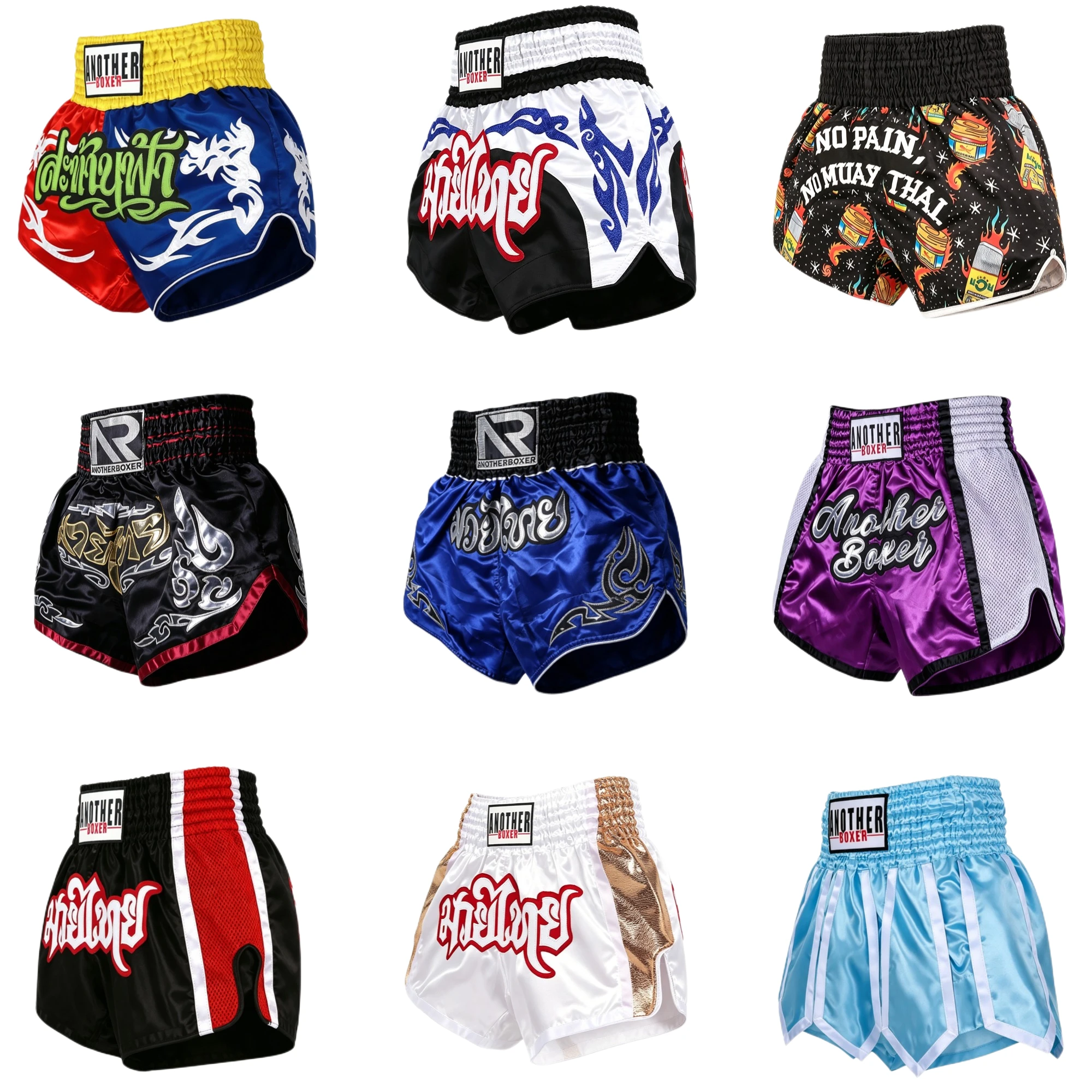 Herren Damen Kinder Muay Thai Kampfshorts Glänzende Satin-Stickerei Kickbox-Shorts, Seitlich Geschlitzte Boxshorts für MMA BJJ Sparring