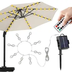 Solar led iluminado pátio guarda-chuva solar resistente à água guarda-chuva solar com 8 modos de luz decorações ao ar livre adequado para pátio praia