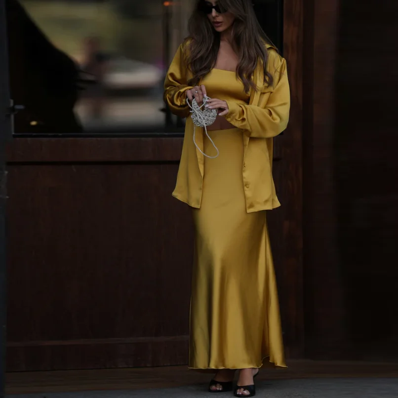 

Street Fashion Women Skirts Zip Closure Maxi Skirt for Women Customized Gold Long Skirts Mermaid