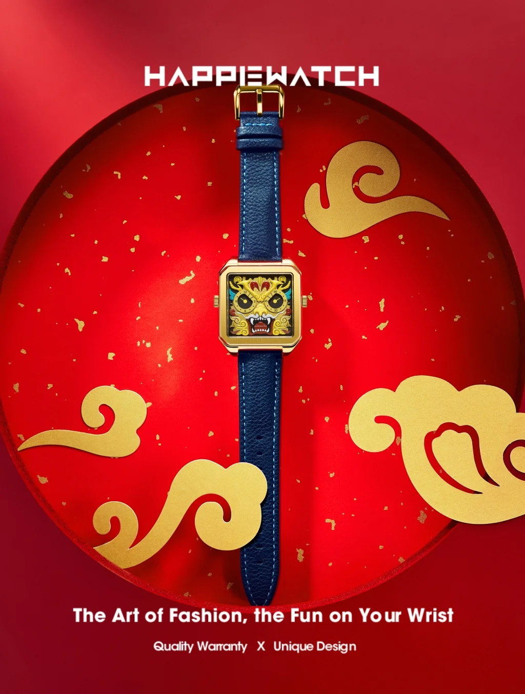 Złoty zegarek HappieWatch Gold Dragon - elegancki zegarek dla mężczyzn i kobiet
