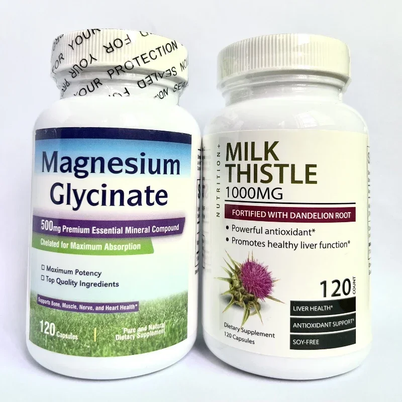 

2 bottles of magnesium glycine capsules+milk thistle capsules to and supplement nutrition Dietary supplement