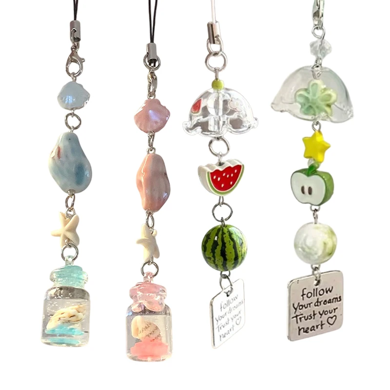 Transparent Keychain Cute Wind Chime Pendant Keyring Mobile Phone Lanyard Kawaii Bag Decorative Accessories Home Decorations