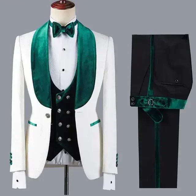 Costume formel de marié coupe couvertes pour mariage, smoking de marié, blazer floral imbibé, revers châle en velours, pantalon glacé, 3 pièces