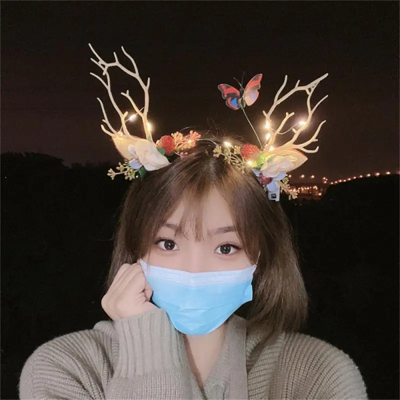 Christmas Antler Hairband Elk Hairband Branch Antler Hairband Headband Hair Accessories Luminous Mori Christmas Hairpin Women