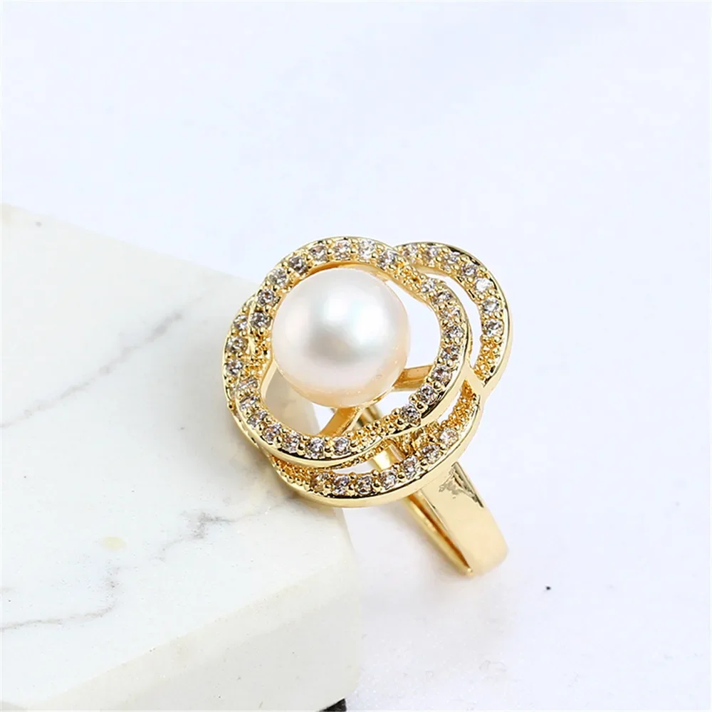 14K gold DIY ring micro-set pearl ring accessories large temperament elegant opening adjustable jewelry gift