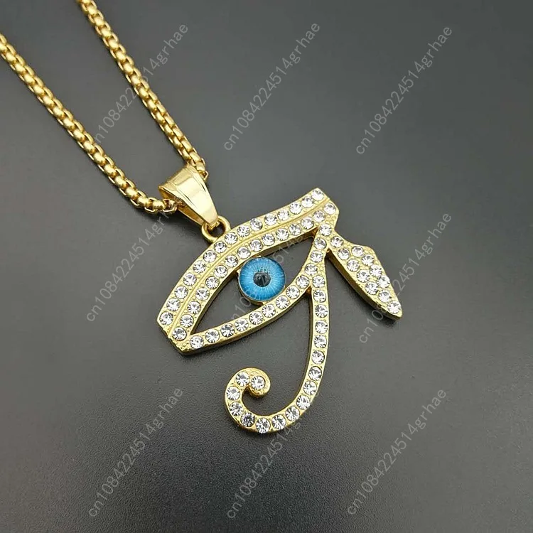 Gold color blue Eye Of Horus Pendant with zircon Men Women Jewelry Hip hop Stainless steel Gold Color Pendant Necklace Chain