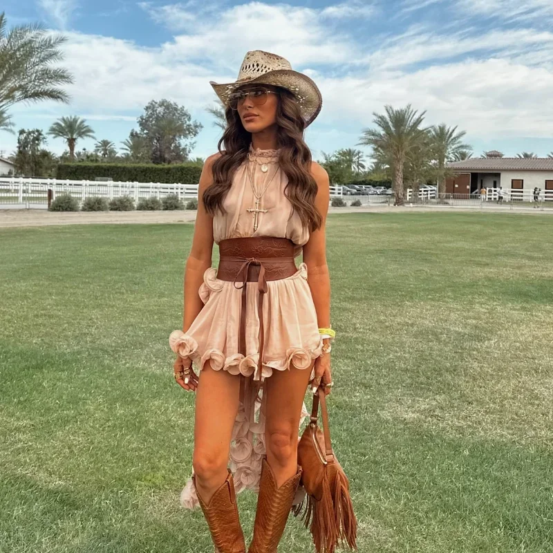 Elegante babados bainha superior saia define duas peças vintage doce sem mangas rendas até colheita topos saia de cintura baixa 2025 conjuntos de roupas femininas