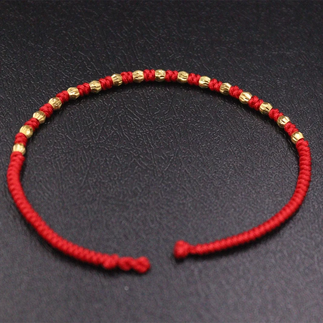 1pcs Pure 999 24K Yellow Gold Lucky 16pcs Laser Beads Bracelet 0.6-0.8g