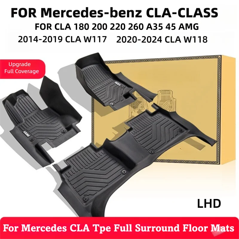 TPE Floor Mats For Mercedes Benz CLA 180 200 220 260 A35/45AMG W117/118 2014-2024 LHD Full Coverage Waterproof Accessories