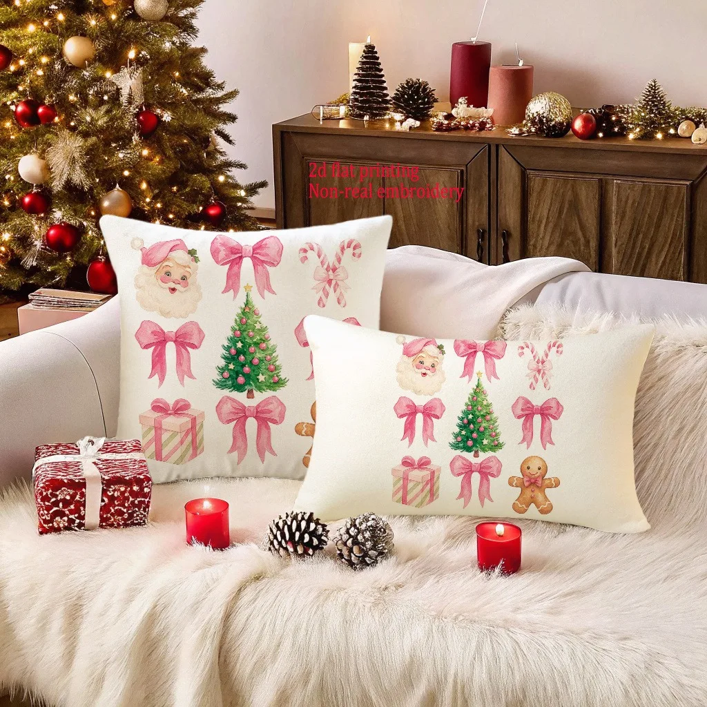 

Christmas Themed 2D Printed Pillowcases: Santa, Trees, Bows & More! Sofa cushion cover, New Year home decoration