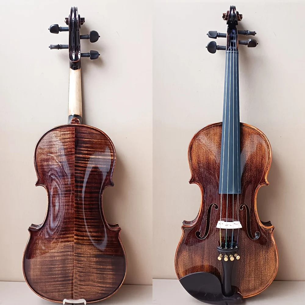 لوحة خلفية من خشب القيقب على شكل نمر مصنوعة يدويًا كمان 4/4 مجموعة طلاء الكاجو البني آلة موسيقية احترافية مع صندوق