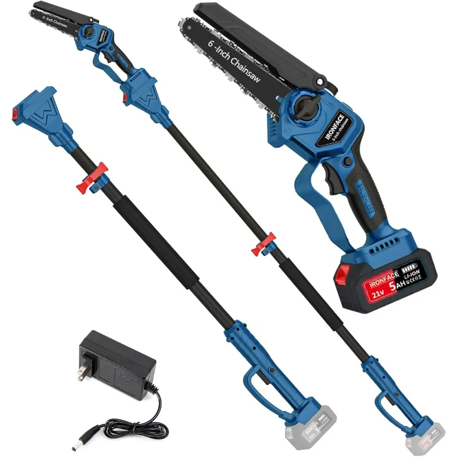 

2-in-1 Cordless Pole Saw and Mini Chainsaw Combo with 6-inch Brushless Motor for Efficient Tree Trimming and Garden Work Compat