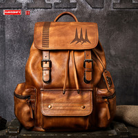 Genuine Leather Men's Backpack Luxury Vintage Travel Bag Casual Retro Laptop Backpacks Soft Top Layer Leather Schoolbag 2024 New