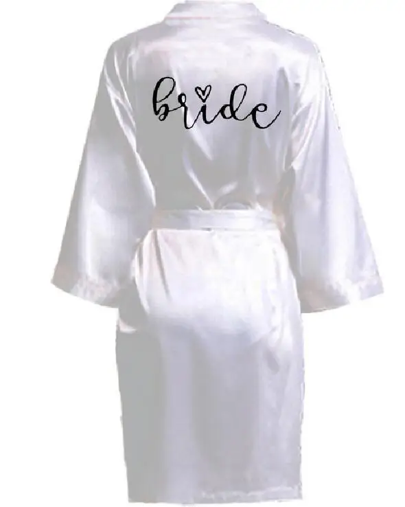 Wedding Party Team Bride Robe With Black Letters Kimono Satin Pajamas Bridesmaid Bathrobe SP061