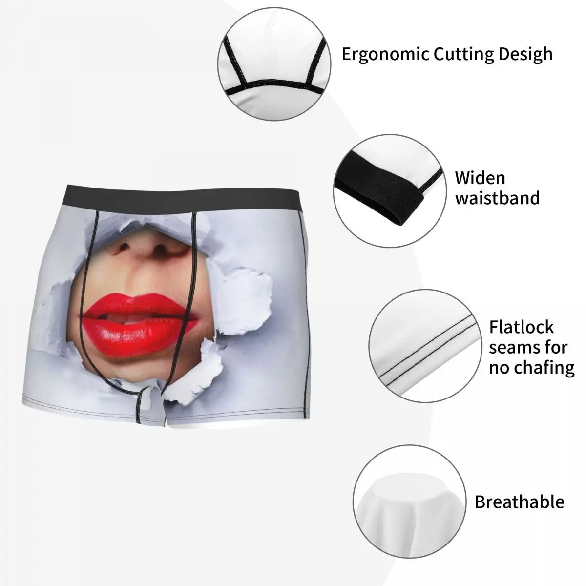 Red Lips Ripped Mouth and Tongue Underpants Homme Panties Male Underwear Sexy Shorts Boxer Briefs