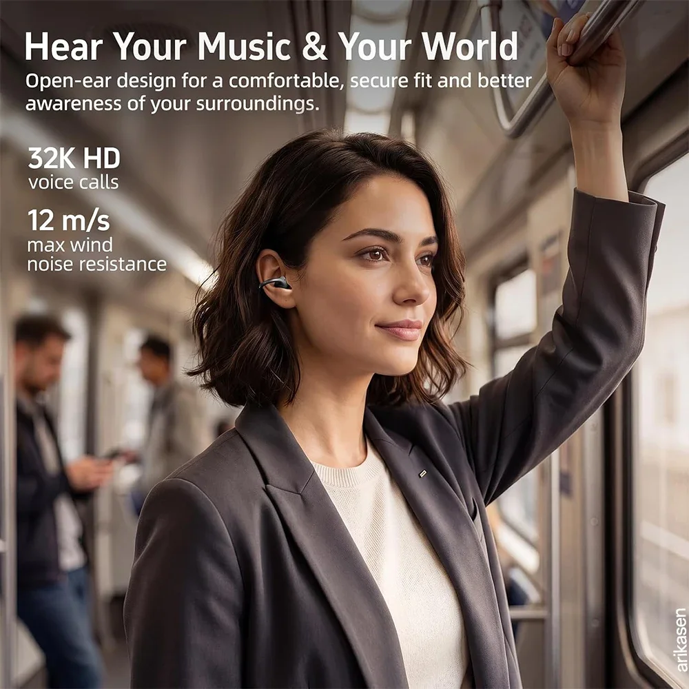Open Ear Clip On Earbuds Bluetooth 6.0 Clip-on Headphones Dual Device Connection Touch Control Type-C Charging Secure Comfort