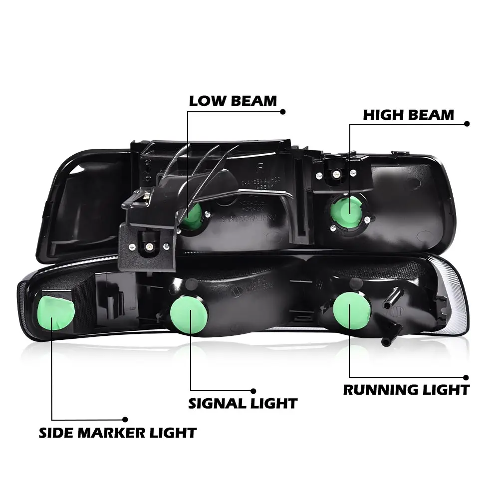 مجموعة المصابيح الأمامية المتوافقة مع تشيفي سيلفرادو 1999 2000 2001 2002 / تناسب كشافات المصد الضواحي تاهو 2000-2006
