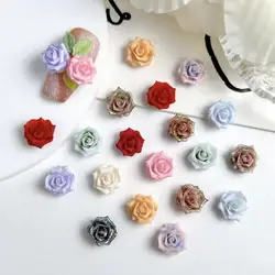 60PCS Multiple Colors Soft Rose Resin Nail Charms Luminous Gold Foil Inlaid Flowers Mixed Nail Art Decorations DIY Earring Nails
