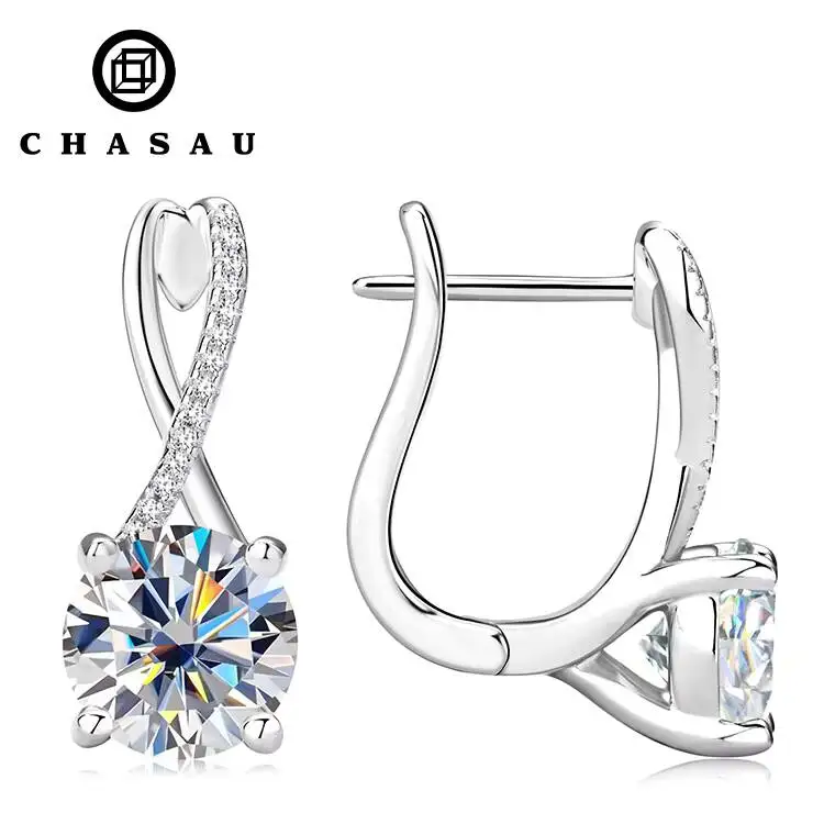 New Moissanite Diamond Earrings 8mm 2 Carat Moissanite Earrings 925 Sterling Silver Huggie Hoop Earrings for Women