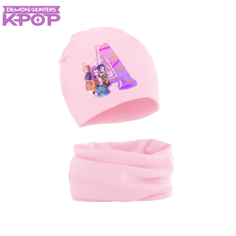 Kpop شيطان هنتر الطفل قبعة طقم أربطة عنق أنيمي رومي ميرا زوي قبعة منديل الاطفال الخريف الشتاء الدافئة القبعات الخمار هدية #2